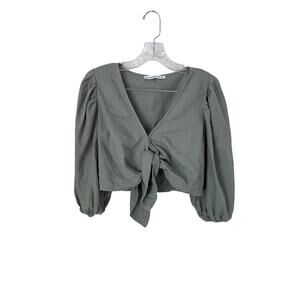 Abercrombie & Fitch Linen Blend Green Long Sleeve Crop Top Size Small